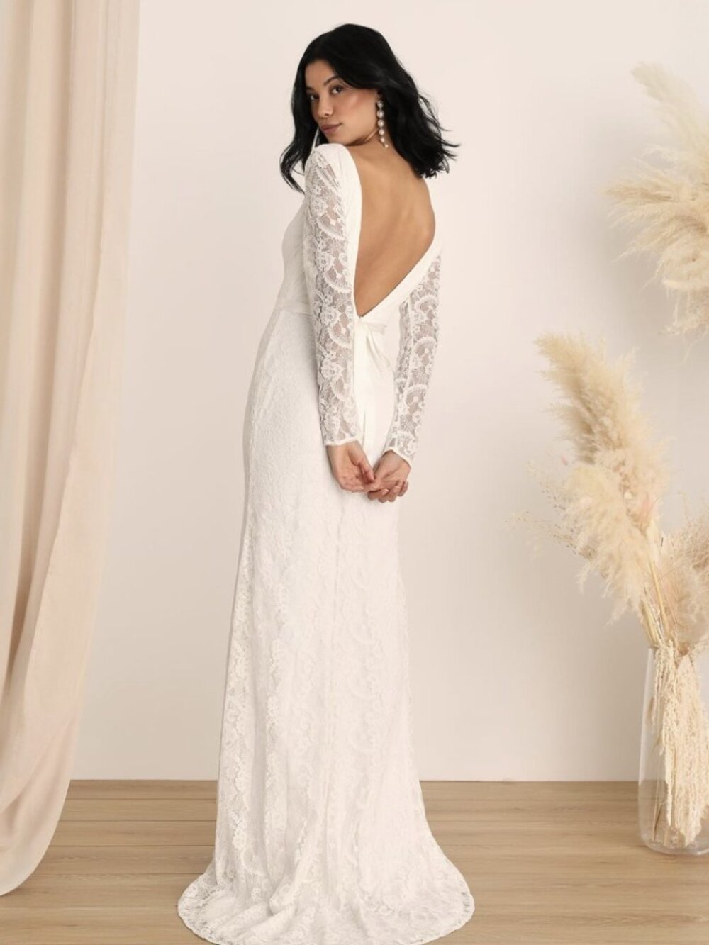 Lulus Enchanted Elegance White Lace Backless Mermaid Maxi Dress NWT - Picture 2 of 8